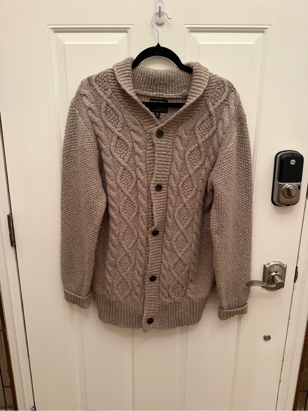 Third & Army Men’s Cardigan sweater chunky knit greige grey beige button M